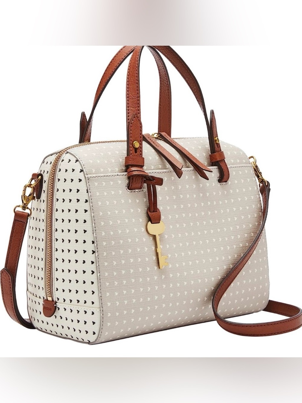 FOSSIL Heart Print $168 RACHEL Satchel Bag #076